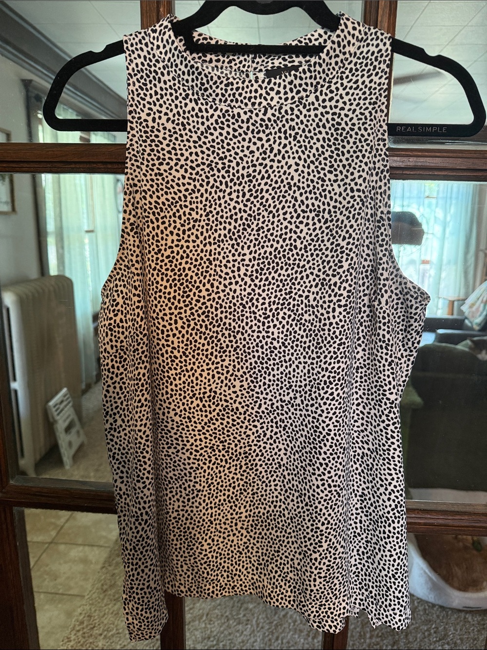 Worthington Womens Dalmatian Animal Print Sleeveless High Neck Shell‎ Top Large